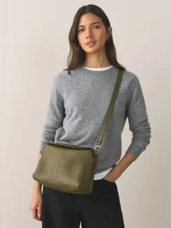 Next Green Leather Slouchy Cross-Body Bag Clearance