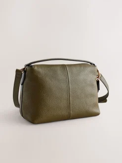 Next Green Leather Slouchy Cross-Body Bag Clearance