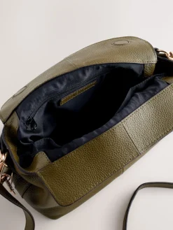 Next Green Leather Slouchy Cross-Body Bag Clearance
