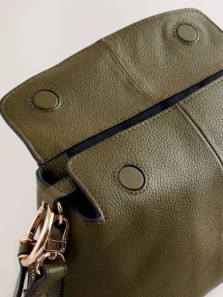 Next Green Leather Slouchy Cross-Body Bag Clearance