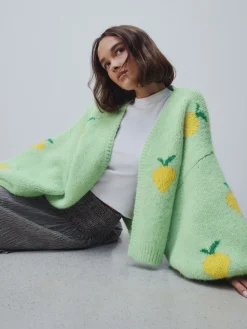 Next Green Lemon Pattern Knitted Cardigan Discount