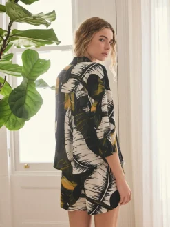 Next Button Through Short Pyjamas Set Green Palm Hot