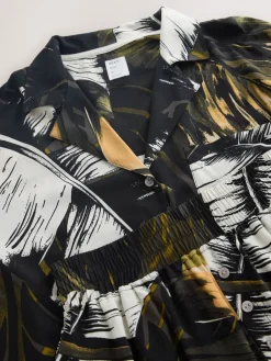 Next Button Through Short Pyjamas Set Green Palm Hot