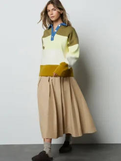 Next Cosy Soft Touch Long Sleeve Polo Neck Jumper Top Green Stripe Denim Collar Clearance