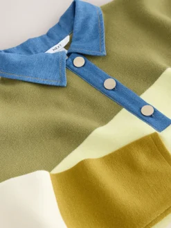 Next Cosy Soft Touch Long Sleeve Polo Neck Jumper Top Green Stripe Denim Collar Clearance