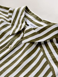 Next Tie Waist Long Sleeve Midi Shirt Dress Green Stripe Sale