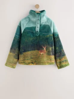 Next Printed Borg Fleece Top Green Woodland Scene