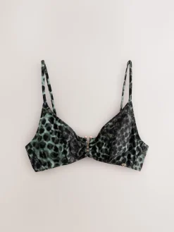 Next Green/Black Leopard Print Non Padded Underwired Bikini Top New
