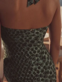 Next Green/Black Leopard Print Halterneck Tummy Control Swimsuit Online