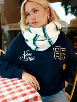 Next Green/Cream Stripe Knitted Heavyweight Scarf Sale