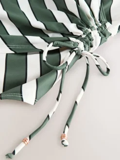 Next Green/Cream Stripe Ruched Side Tummy Shaping Control Swimsuit Sale