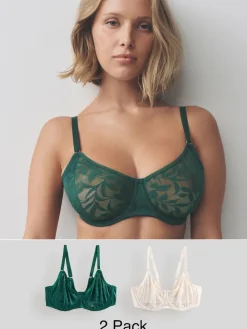 Next DD-G Lace Non Pad Full Cup Bras 2 Pack Green/Ecru