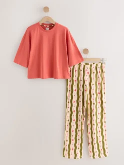 Next Green/Ecru Stripe Cotton Short Sleeve Pyjamas Best