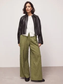 Next Gingham Wide Leg Trousers Green/Navy Blue Hot