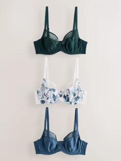 Next DD+ Non Pad Full Cup Bras 3 Pack with Side Support Green/Navy/Navy Print Online