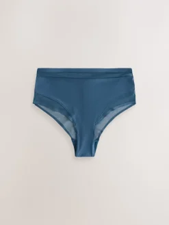 Next Mesh Trim High Waist High Leg Knickers 3 Pack Green/Navy/Navy Print Best