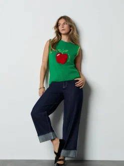 Next Green/Red Apple Graphic Sleeveless Knitted Tank With Wool Outlet