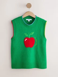 Next Green/Red Apple Graphic Sleeveless Knitted Tank With Wool Outlet