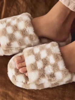 Next Green/White Checked Slider Slippers New