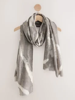 Next Grey Abstract Foil Lightweight Scarf New