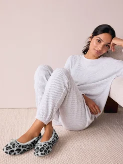 Next Ballerina Flat Slippers Grey Animal Print