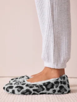 Next Ballerina Flat Slippers Grey Animal Print