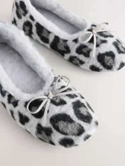Next Ballerina Flat Slippers Grey Animal Print