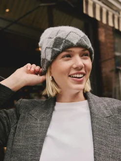 Next Knitted Beanie Grey Argyle