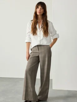 Next Grey Check Brushed High Waisted Wide Leg Tailored Trousers Outlet