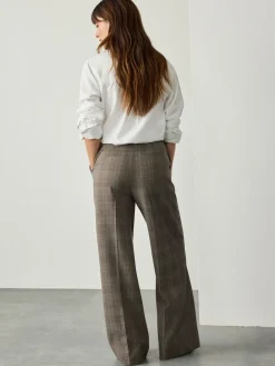 Next Grey Check Brushed High Waisted Wide Leg Tailored Trousers Outlet