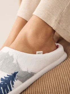 Next Grey Christmas Truck Plush Mule Slippers Hot