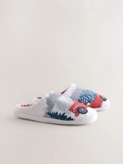 Next Grey Christmas Truck Plush Mule Slippers Hot