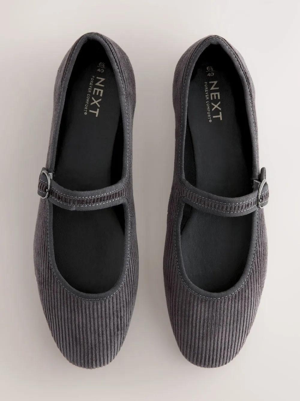Next Forever Comfort Round Toe Buckle Detail Mary Jane Shoes Grey Cord Sale