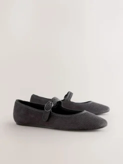 Next Forever Comfort Round Toe Buckle Detail Mary Jane Shoes Grey Cord Sale