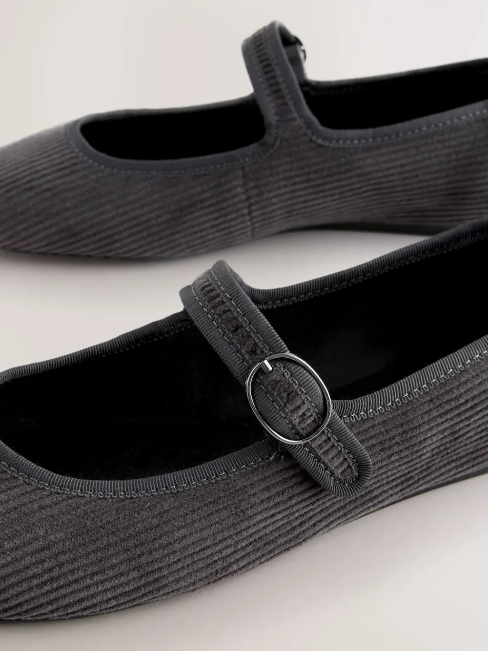 Next Forever Comfort Round Toe Buckle Detail Mary Jane Shoes Grey Cord Sale