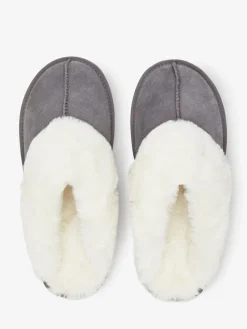Next Grey Faux Fur Lined Suede Mule Slippers New