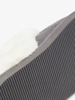 Next Grey Faux Fur Lined Suede Mule Slippers New