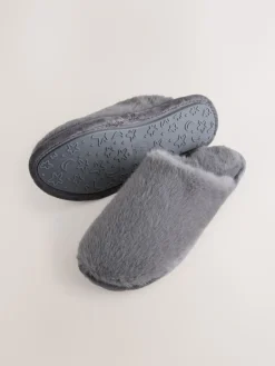 Next Faux Fur Mule Slippers Grey Hot