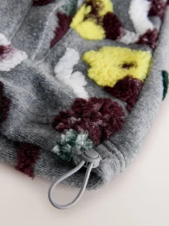 Next Grey Floral Jacquard Floral Jaquarded Borg Half Zip Neck Fleece Sweatshirt New