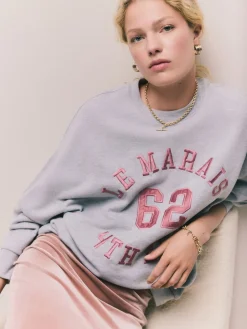 Next Grey Graphic Satin Applique 'Le Marais' City Longsleeve Crewneck Sweatshirt New