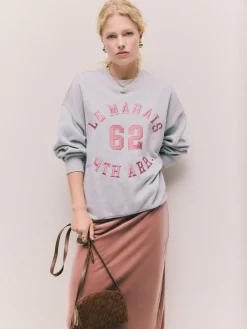 Next Grey Graphic Satin Applique 'Le Marais' City Longsleeve Crewneck Sweatshirt New