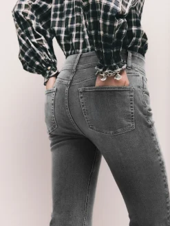 Next High Rise Stretch Flare Jeans Grey Clearance