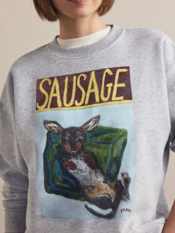 Next Grey License Frankie Thorpe Sausage Dog Graphic Sweatshirt Clearance
