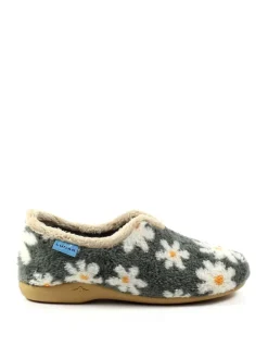 Lunar Ladies Flower Pattern Slippers Grey New