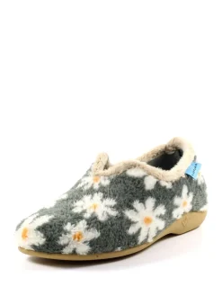 Lunar Ladies Flower Pattern Slippers Grey New