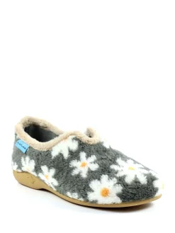 Lunar Ladies Flower Pattern Slippers Grey New
