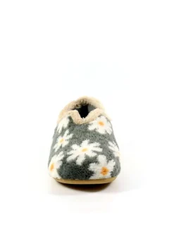 Lunar Ladies Flower Pattern Slippers Grey New