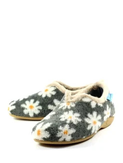Lunar Ladies Flower Pattern Slippers Grey New
