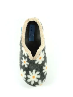 Lunar Ladies Flower Pattern Slippers Grey New