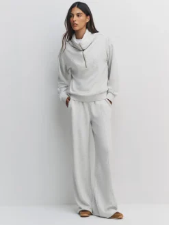 Next Premium Wide Leg Jersey Joggers Grey Marl Clearance